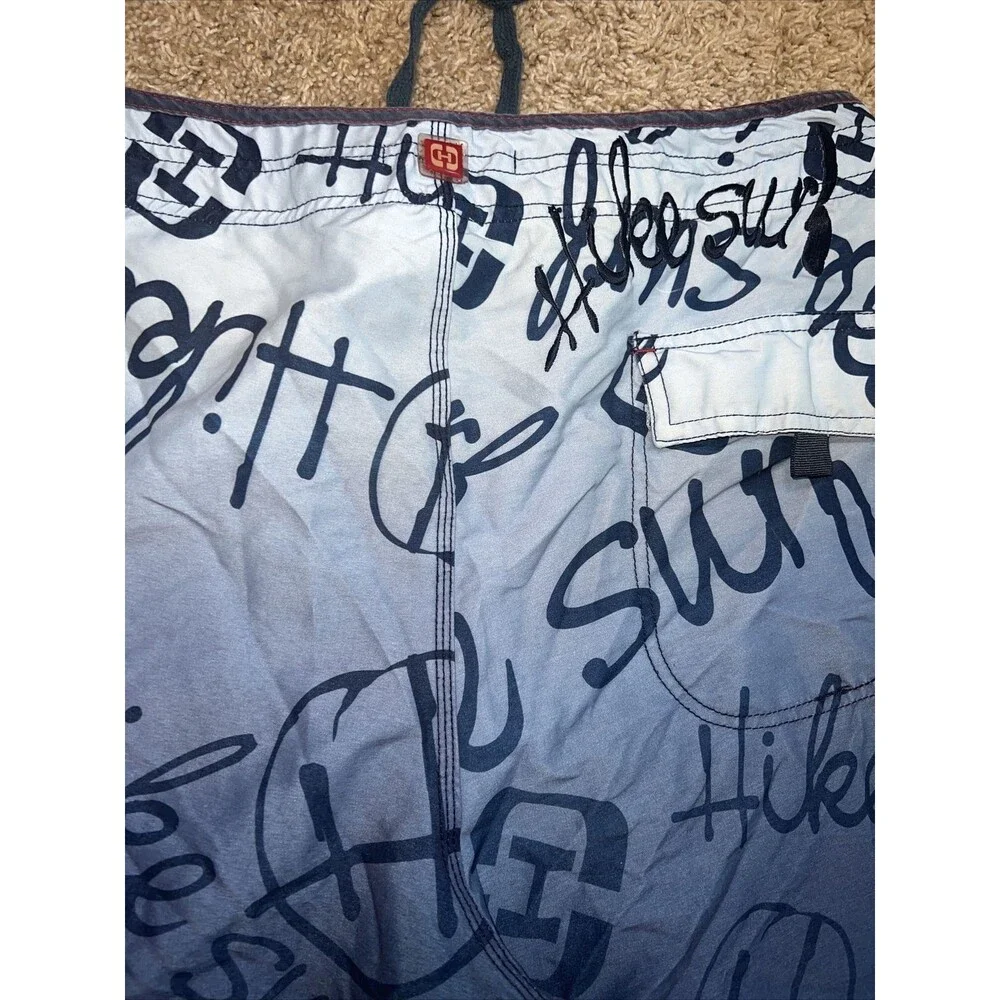 Hike Surf Mens Swim Trunks Blue Pockets 100% Cotton 32w